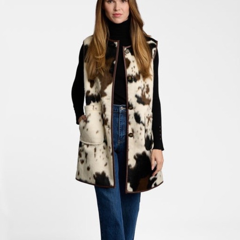 Bernardo‎ Faux Fur Vest Cow Print Medium New With Tags